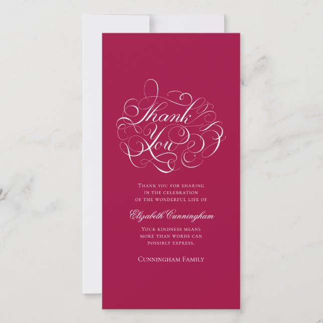 Memorial Funeral Classic and Simple Calligraphy Thank You Card (Front)