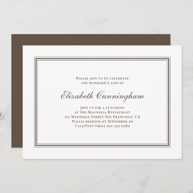 Memorial Funeral Classic and Simple Elegant Invitation (Front/Back)