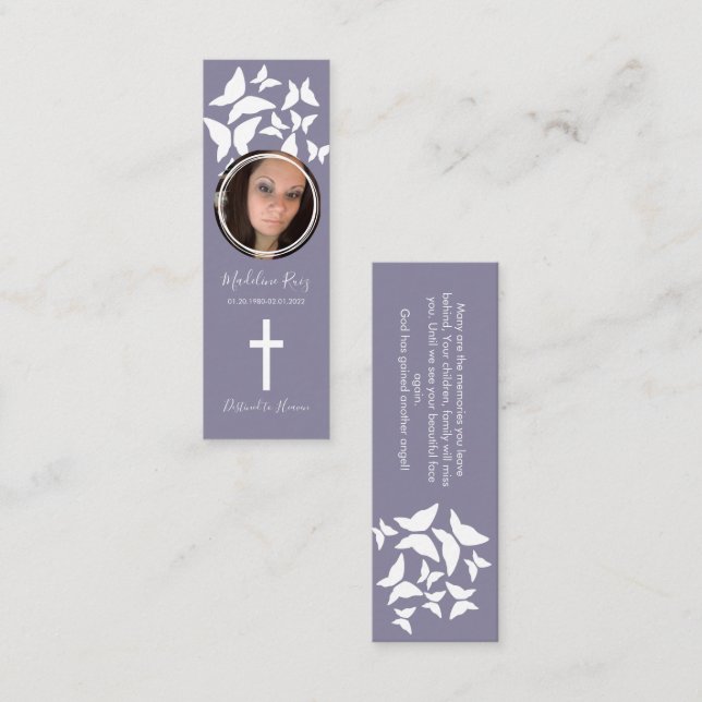 Memorial Funeral Cross Photo Butterflies Bookmark  Mini Business Card (Front/Back)