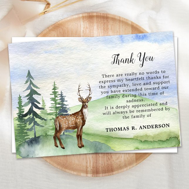 Memorial Funeral Deer Woodland Sympathy Thank You Card (Creator Uploaded)