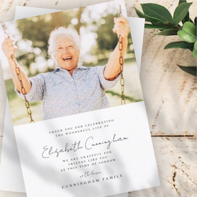 Memorial Funeral Elegant Modern Simple Chic Photo Thank You Card (Creator Uploaded)