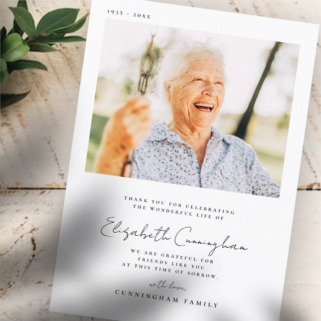 Memorial Funeral Elegant Simple Modern Chic Photo Thank You Card (Creator Uploaded)