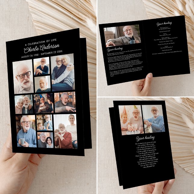 Memorial/Funeral Folded 14-Photo Collage Modern Programme (Creator Uploaded)