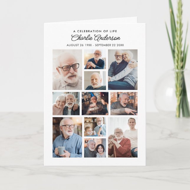 Memorial/Funeral Folded 14-Photo Collage Modern Programme (Front)