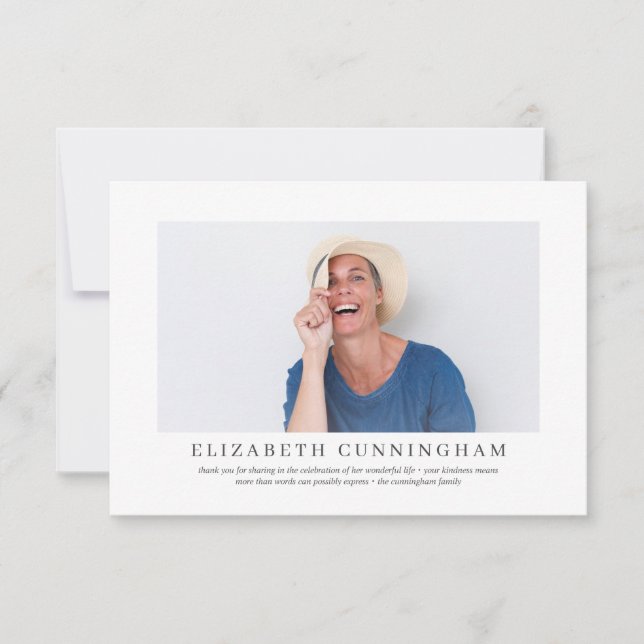 Memorial Funeral For Her | Elegant Modern Photo Thank You Card (Front)