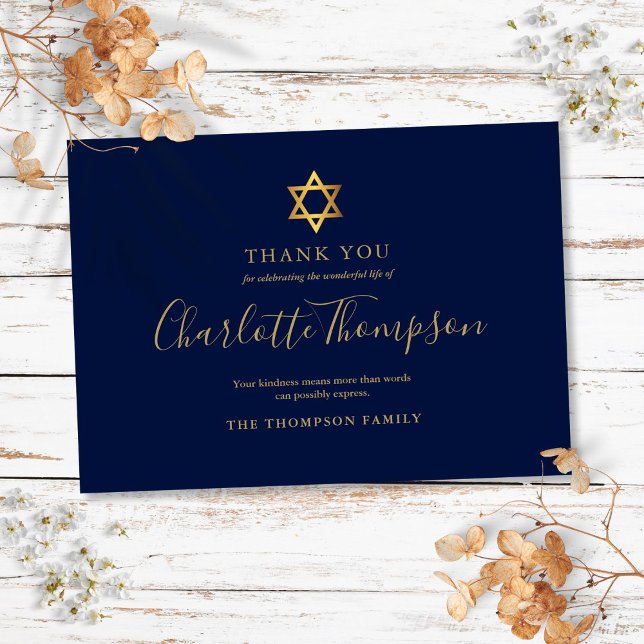 Memorial Funeral Gold Star of David Jewish Simple Thank You Card (Memorial Funeral Gold Star of David Jewish Simple Thank You Card
)
