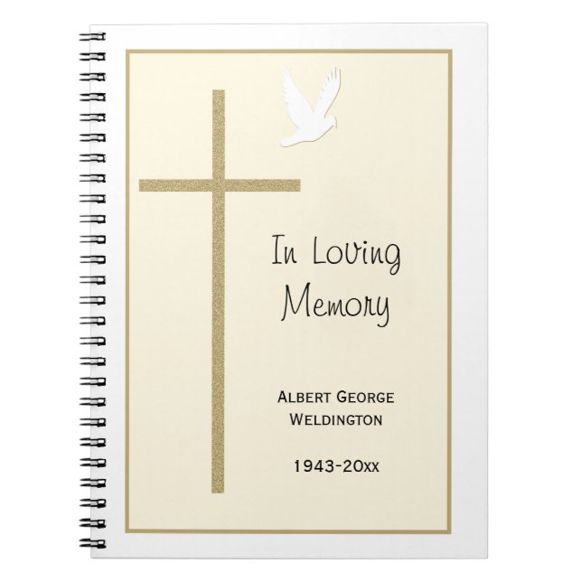 Memorial Funeral Guest Book Notebook Cross Dove (Front)