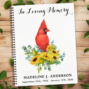 Memorial Funeral Guestbook Cardinal Sunflowers Notebook