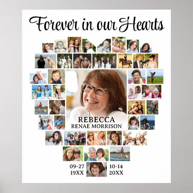  Memorial Funeral Heart Shaped 40 Photo Collage Poster (Front)