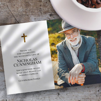 Memorial Funeral Modern and Simple Cross Photo Thank You Card