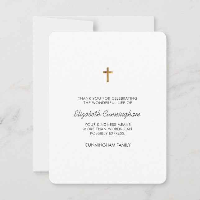 Memorial Funeral Modern and Simple Cross Thank You Card (Front)