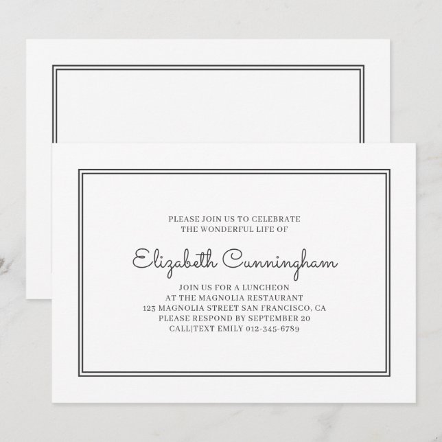 Memorial Funeral Modern and Simple Elegant Invitation (Front/Back)