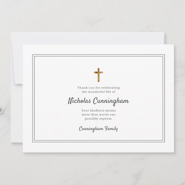 Memorial Funeral Modern Cross Simple Frame Thank You Card (Front)