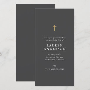 Memorial Funeral Modern Simple Chic Gold Cross Thank You Card