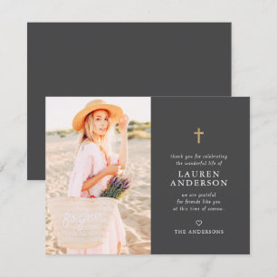 Memorial Funeral Modern Simple Chic Gold Cross Thank You Card