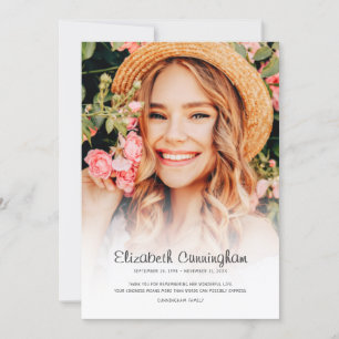 Memorial Funeral Modern Simple Cursive Photo Thank You Card