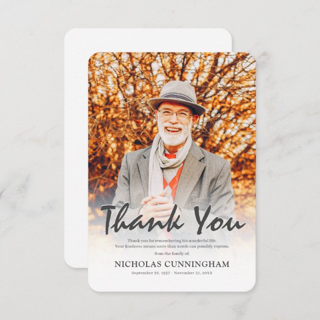 Memorial Funeral Modern Simple Custom Photo Thank You Card (Front/Back)