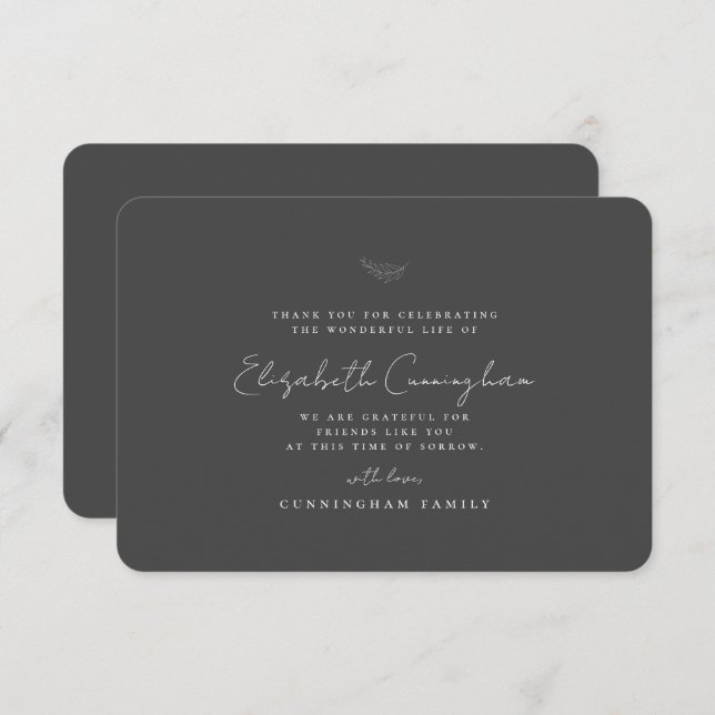 Memorial Funeral Modern Simple Elegant Chic Thank You Card (Front/Back)