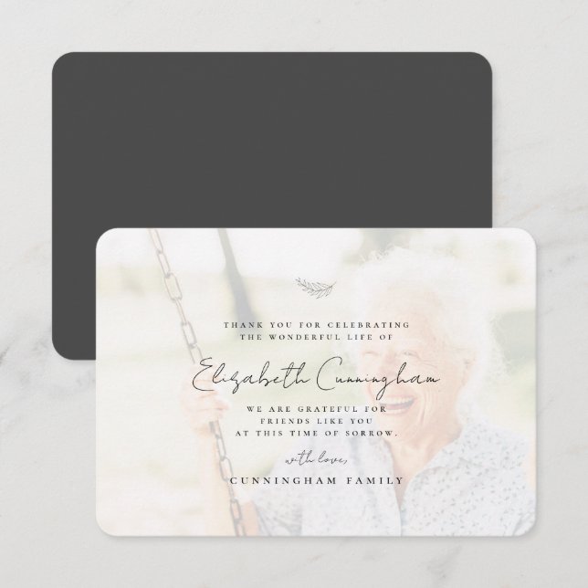 Memorial Funeral Modern Simple Elegant Photo Thank You Card (Front/Back)