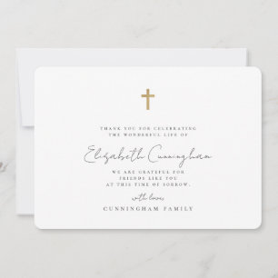Memorial Funeral Modern Simple Faux Gold Cross Thank You Card