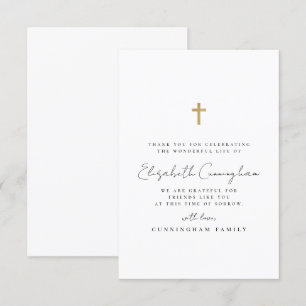 Memorial Funeral Modern Simple Faux Gold Cross Thank You Card