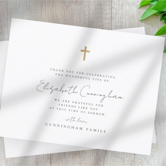 Memorial Funeral Modern Simple Faux Gold Cross Thank You Card (Creator Uploaded)