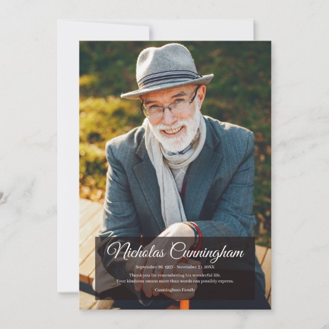 Memorial Funeral Modern Simple Photo Thank You Card (Front)