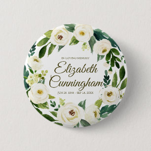 Memorial Funeral Modern Watercolor Floral Foliage 6 Cm Round Badge