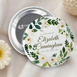 Memorial Funeral Modern Watercolor Floral Foliage 6 Cm Round Badge