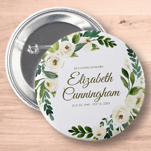Memorial Funeral Modern Watercolor Floral Foliage 6 Cm Round Badge