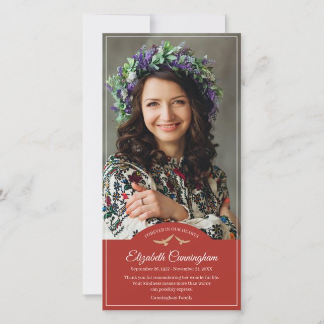 Memorial Funeral Monogram Birds Classic Photo Thank You Card (Front)