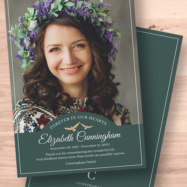 Memorial Funeral Monogram Birds Classic Photo Thank You Card (Creator Uploaded)