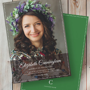 Memorial Funeral Monogram Modern Classic Photo Thank You Card