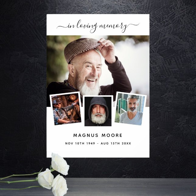 Memorial funeral photo collage white name poster (Creator Uploaded)
