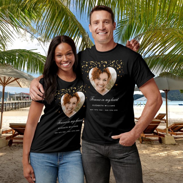 Memorial funeral photo gold heart T-Shirt (Creator Uploaded)