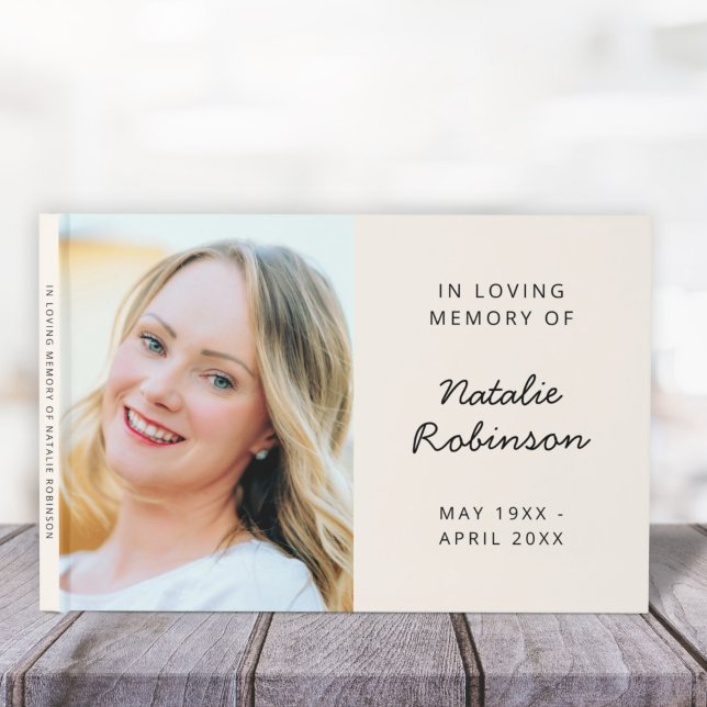 Memorial Funeral Photo In Loving Memory Cream Guest Book (Creator Uploaded)