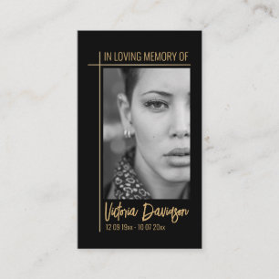 Memorial Funeral Photo Prayer Golden Cross Frame Business Card