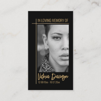 Memorial Funeral Photo Prayer Golden Cross Frame Business Card
