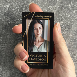 Memorial Funeral Photo Prayer Golden Elegant Frame Business Card