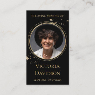 Memorial Funeral Photo Prayer Golden Round Frame Business Card