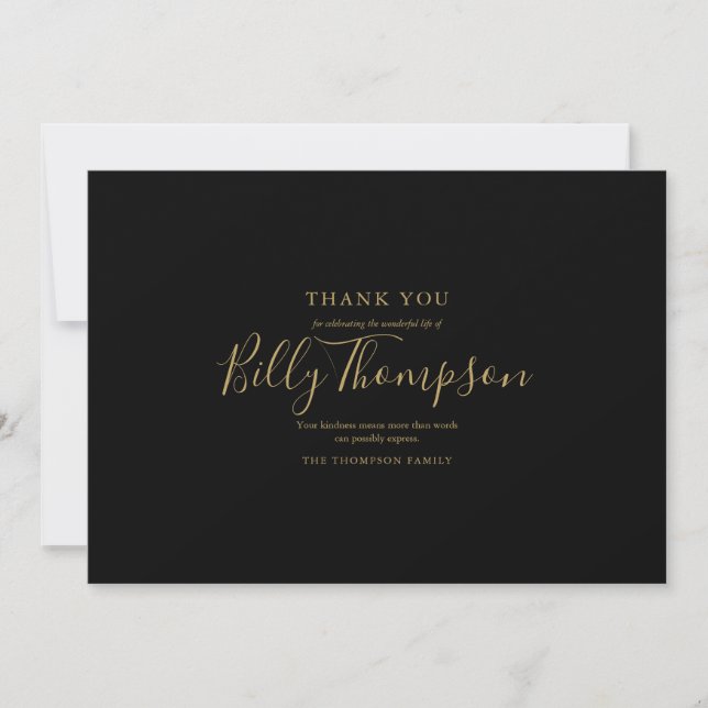 Memorial Funeral Photo Simple Elegant Gold Script Thank You Card (Front)