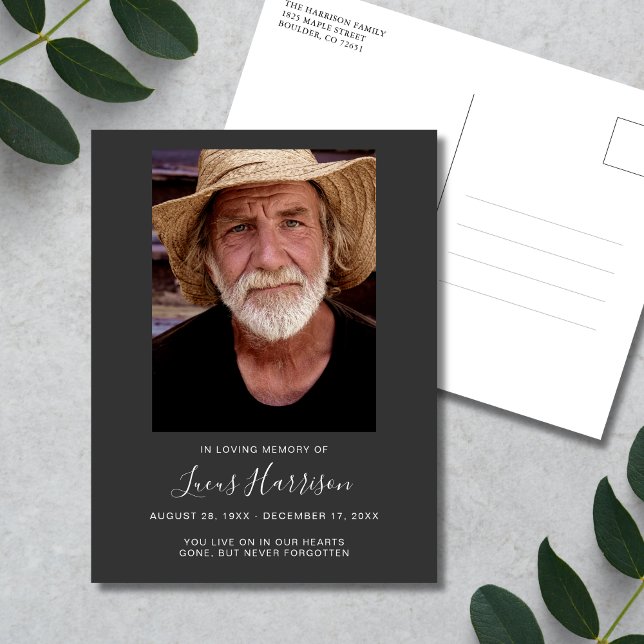 Memorial Funeral Photo Tribute Postcard (Gray Photo Memorial Postcard)