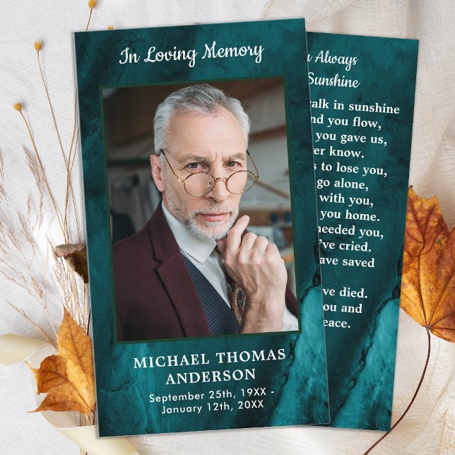Memorial Funeral Prayer Card Emerald Green  Photo  (Creator Uploaded)