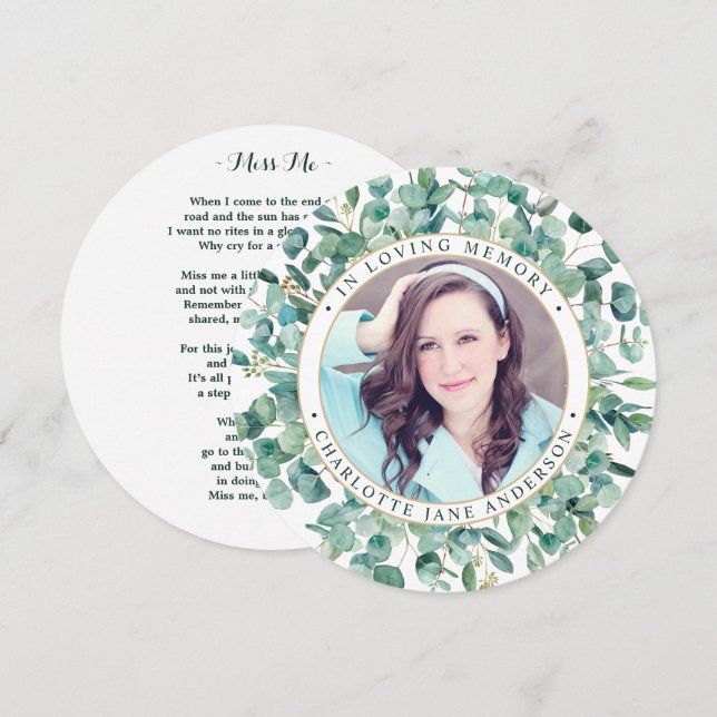 Memorial Funeral Prayer Card Eucalyptus Greenery  (Front/Back)