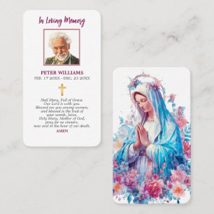 Memorial Funeral Prayer Card Floral Virgin Mary
