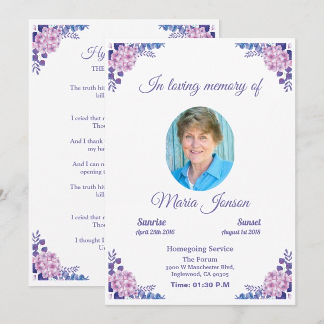 Memorial Funeral Prayer Card/Memorial Service card (Front/Back)
