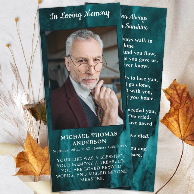 Memorial Funeral Prayer Card Photo Emerald Green (Creator Uploaded)