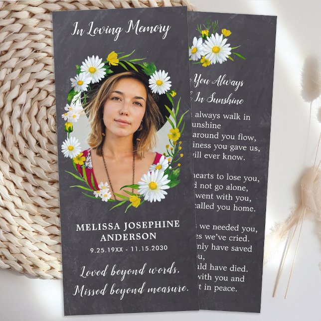 Memorial Funeral Prayer Card Photo Floral Bookmark (Creator Uploaded)