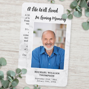 Memorial Funeral Prayer Card Photo Simple Marble