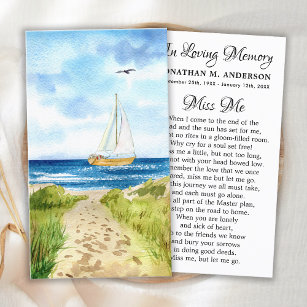 Memorial Funeral Prayer Card Sailboat Sympathy